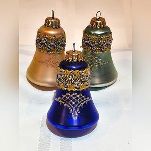 KREBS Vintage West Germany Blown Glass Bell Christmas Ornaments